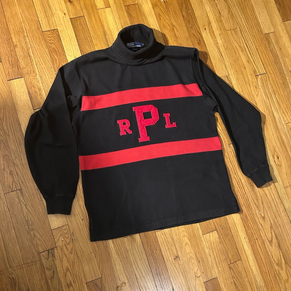 🏉 Vintage Polo Ralph Lauren Turtleneck Rugby Sweater with Collegiate Design